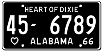 1966 ALABAMA STATE LICENSE PLATE - EMBOSSED WITH YOUR CUSTOM NUMBER