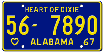 1967 ALABAMA STATE LICENSE PLATE - 