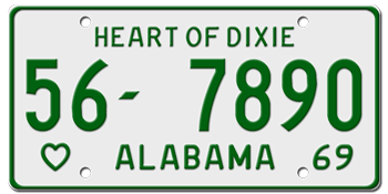 1969 ALABAMA STATE LICENSE PLATE - EMBOSSED WITH YOUR CUSTOM NUMBER
