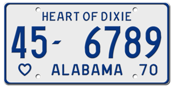 1970 ALABAMA STATE LICENSE PLATE - EMBOSSED WITH YOUR CUSTOM NUMBER