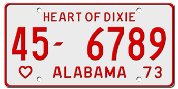 1973 ALABAMA STATE LICENSE PLATE - EMBOSSED WITH YOUR CUSTOM NUMBER