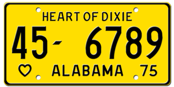 1975 ALABAMA STATE LICENSE PLATE - EMBOSSED WITH YOUR CUSTOM NUMBER