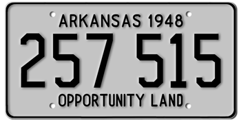 1948 ARKANSAS STATE LICENSE PLATE--EMBOSSED WITH YOUR CUSTOM NUMBER - This plate also used in 1949