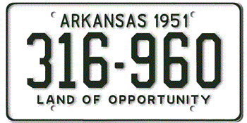 1951 ARKANSAS STATE LICENSE PLATE--