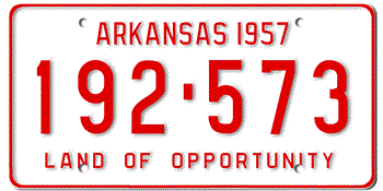 1957 ARKANSAS STATE LICENSE PLATE--EMBOSSED WITH YOUR CUSTOM NUMBER