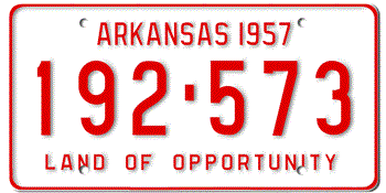 1957 ARKANSAS STATE LICENSE PLATE--