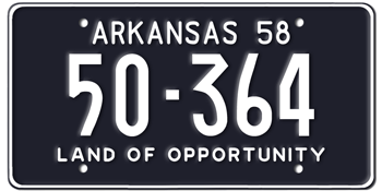 1958 ARKANSAS STATE LICENSE PLATE--EMBOSSED WITH YOUR CUSTOM NUMBER