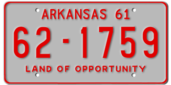 1961 ARKANSAS STATE LICENSE PLATE--EMBOSSED WITH YOUR CUSTOM NUMBER