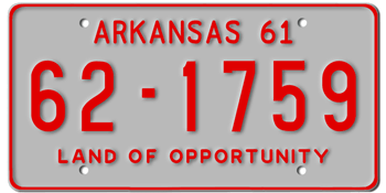 1961 ARKANSAS STATE LICENSE PLATE--