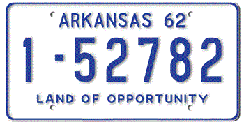 1962 ARKANSAS STATE LICENSE PLATE--EMBOSSED WITH YOUR CUSTOM NUMBER
