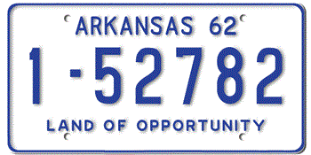 1962 ARKANSAS STATE LICENSE PLATE--