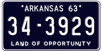 1963 ARKANSAS STATE LICENSE PLATE--EMBOSSED WITH YOUR CUSTOM NUMBER