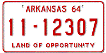 1964 ARKANSAS STATE LICENSE PLATE--EMBOSSED WITH YOUR CUSTOM NUMBER