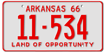 1966 ARKANSAS STATE LICENSE PLATE--EMBOSSED WITH YOUR CUSTOM NUMBER