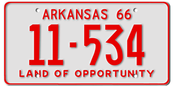 1966 ARKANSAS STATE LICENSE PLATE--