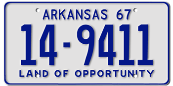 1967 ARKANSAS STATE LICENSE PLATE--EMBOSSED WITH YOUR CUSTOM NUMBER