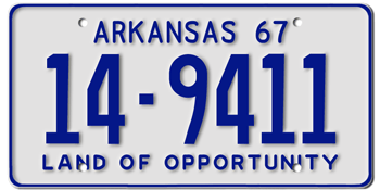 1967 ARKANSAS STATE LICENSE PLATE--