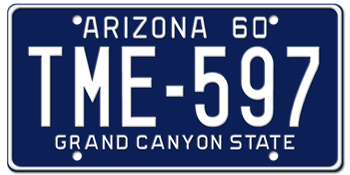 1960 ARIZONA STATE LICENSE PLATE--EMBOSSED WITH YOUR CUSTOM NUMBER