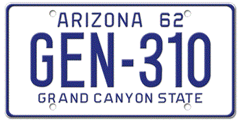 1962 ARIZONA STATE LICENSE PLATE--EMBOSSED WITH YOUR CUSTOM NUMBER
