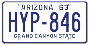 1963 ARIZONA STATE LICENSE PLATE--EMBOSSED WITH YOUR CUSTOM NUMBER