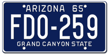 1965 ARIZONA STATE LICENSE PLATE--EMBOSSED WITH YOUR CUSTOM NUMBER
