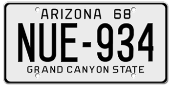 1968 ARIZONA STATE LICENSE PLATE--EMBOSSED WITH YOUR CUSTOM NUMBER