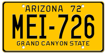 1972 ARIZONA STATE LICENSE PLATE--