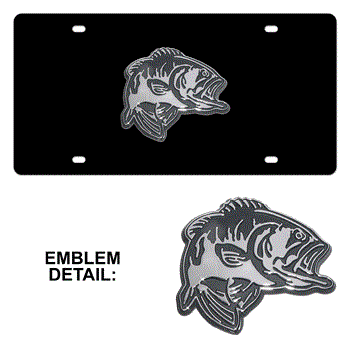BASS FISHING CHROME EMBLEM 3D BLACK LICENSE PLATE