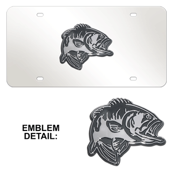 BASS FISHING CHROME EMBLEM 3D MIRROR LICENSE PLATE