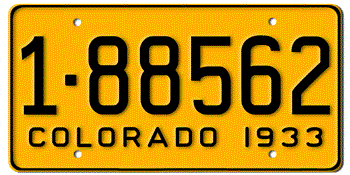 1933 COLORADO STATE LICENSE PLATE - 