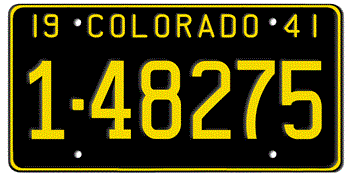 1941 COLORADO STATE LICENSE PLATE--