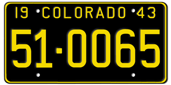 1943 COLORADO STATE LICENSE PLATE--EMBOSSED WITH YOUR CUSTOM NUMBER