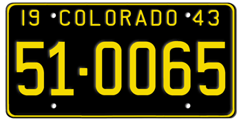 1943 COLORADO STATE LICENSE PLATE--