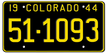 1944 COLORADO STATE LICENSE PLATE--EMBOSSED WITH YOUR CUSTOM NUMBER