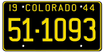 1944 COLORADO STATE LICENSE PLATE--