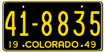 1949 COLORADO STATE LICENSE PLATE--