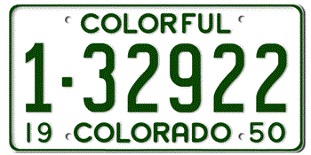 1950 COLORADO STATE LICENSE PLATE--