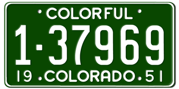 1951 COLORADO STATE LICENSE PLATE--EMBOSSED WITH YOUR CUSTOM NUMBER - This plate also used in 1952