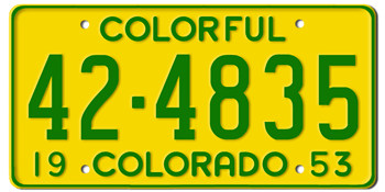 1953 COLORADO STATE LICENSE PLATE--