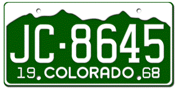 1968 COLORADO STATE LICENSE PLATE -- EMBOSSED WITH YOUR CUSTOM NUMBER