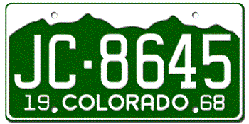 1968 COLORADO STATE LICENSE PLATE -- 