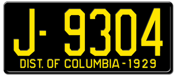 1929 DISTRICT OF COLUMBIA STATE LICENSE PLATE - EMBOSSED WITH YOUR CUSTOM NUMBER