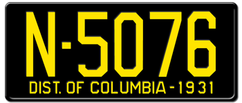 1931 DISTRICT OF COLUMBIA STATE LICENSE PLATE - EMBOSSED WITH YOUR CUSTOM NUMBER