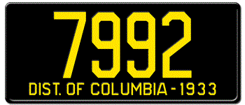 1933 DISTRICT OF COLUMBIA STATE LICENSE PLATE - EMBOSSED WITH YOUR CUSTOM NUMBER
