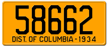 1934 DISTRICT OF COLUMBIA STATE LICENSE PLATE - EMBOSSED WITH YOUR CUSTOM NUMBER