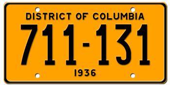 1936 DISTRICT OF COLUMBIA STATE LICENSE PLATE--EMBOSSED WITH YOUR CUSTOM NUMBER