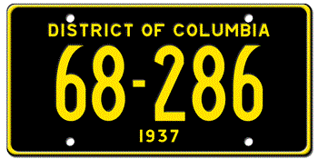 1937 DISTRICT OF COLUMBIA STATE LICENSE PLATE--EMBOSSED WITH YOUR CUSTOM NUMBER