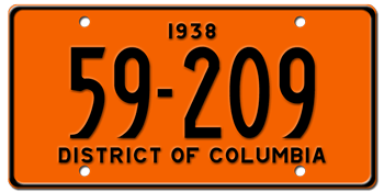 1938 DISTRICT OF COLUMBIA STATE LICENSE PLATE--EMBOSSED WITH YOUR CUSTOM NUMBER