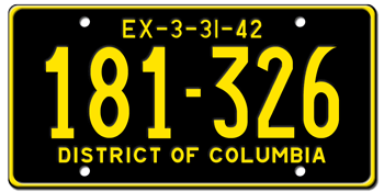 1942 DISTRICT OF COLUMBIA STATE LICENSE PLATE--EMBOSSED WITH YOUR CUSTOM NUMBER