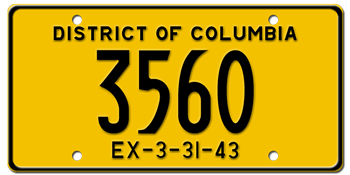 1943 DISTRICT OF COLUMBIA STATE LICENSE PLATE--EMBOSSED WITH YOUR CUSTOM NUMBER